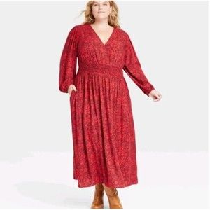 NWT Knox Rose Plus Size 4X Red Floral Print Maxi Dress